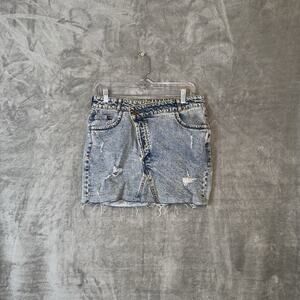 Pilcro Crossover Denim Mini Skirt Anthropologie Womens 6 Button Fly Acid Wash